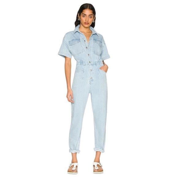 We The Free Marci Jumpsuit in Clear Skies, Light Wash Size L - Picture 1 of 7